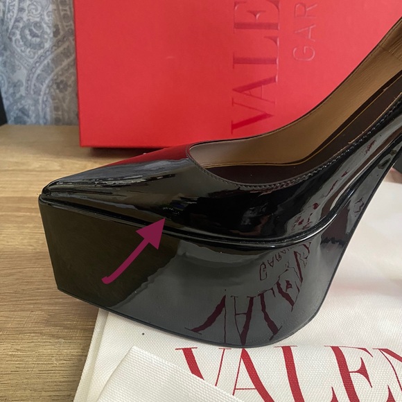 Valentino Rockstud Tan-go Black Patent Leather Ankle Strap Platform Heel Pump 41 - Picture 5 of 12